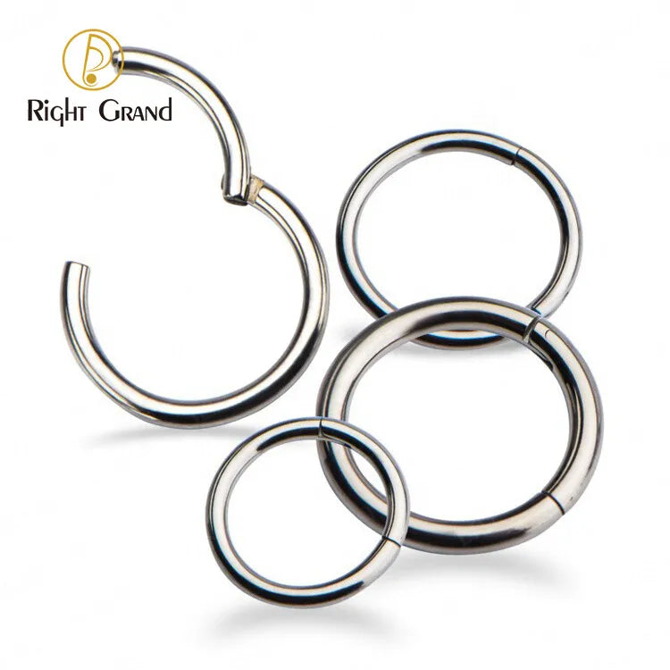 Right Grand Mirror Polish Titanium ASTM F136 Implant Grade Plain Classic Hinged Septum Clicker Nose Rings