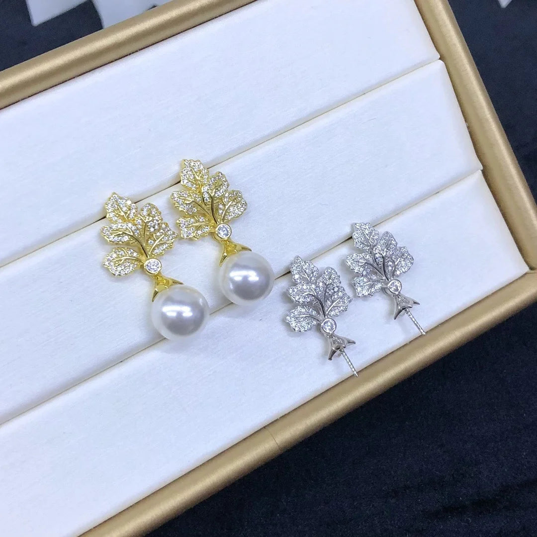 E2130 10-11mm DIY Natural Freshwater Pearl Charm Earrings Mounting Accessory 925 Sterling Silver Gold Plated  Jewelry for Women