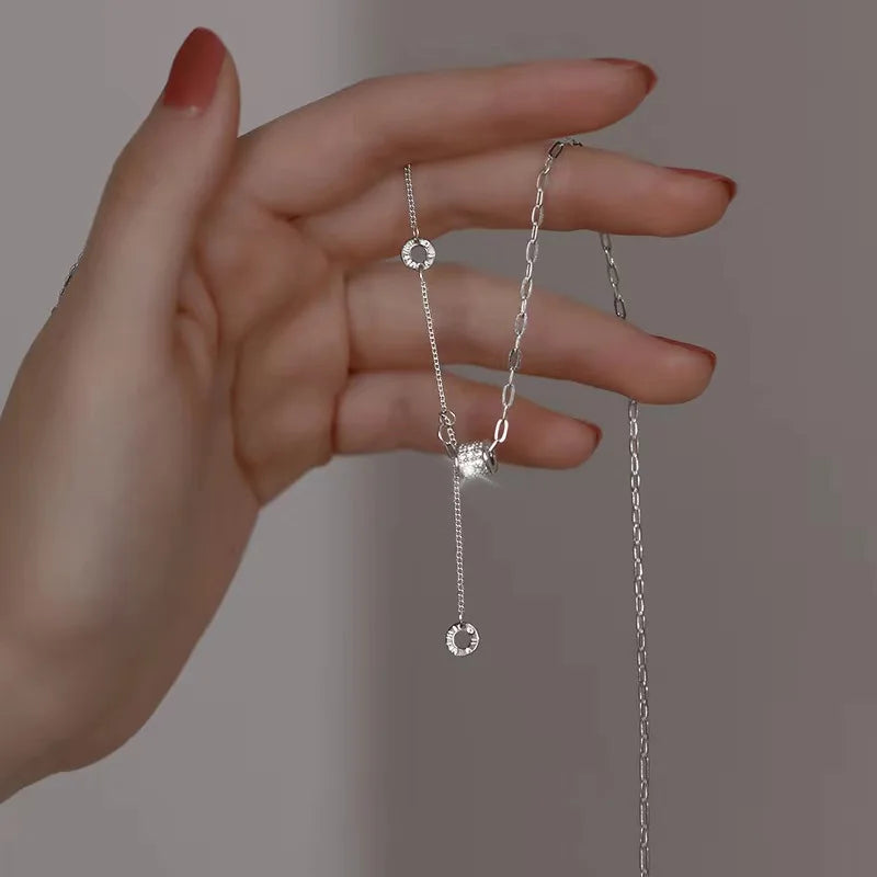 Women Fashion 925 Sterling Silver CZ Diamond Paperclip Chain Long Chain Necklace