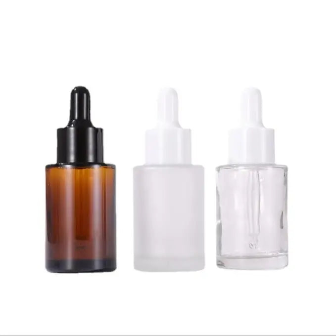 30ml 1oz Essential Oil Serum Flat Shoulder Frosted clear Amber Glass Dropper Bottle With Pipette