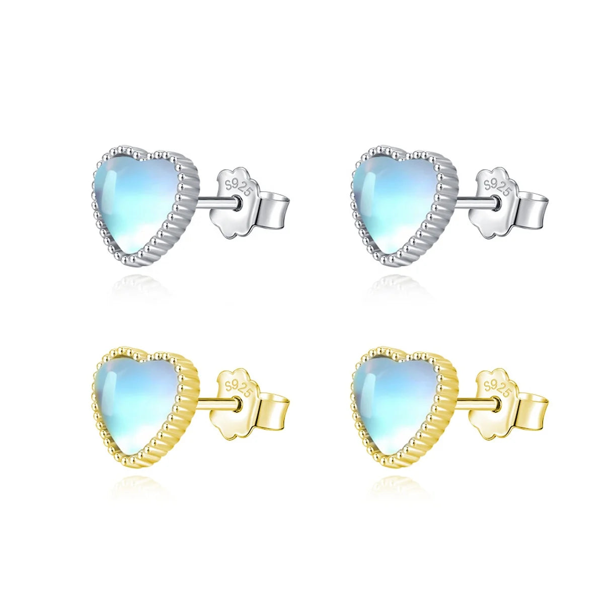 EH1520 Fashion Jewelry 925 Sterling Silver Earrings Moonstone Heart Earring Stud Earrings for Women Girls