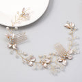 Handmade Wired Long Wedding Double Hair Comb Rhinestones Crystals Alloy Leaf Bridal Headband Hair Accessories Women Jewelry