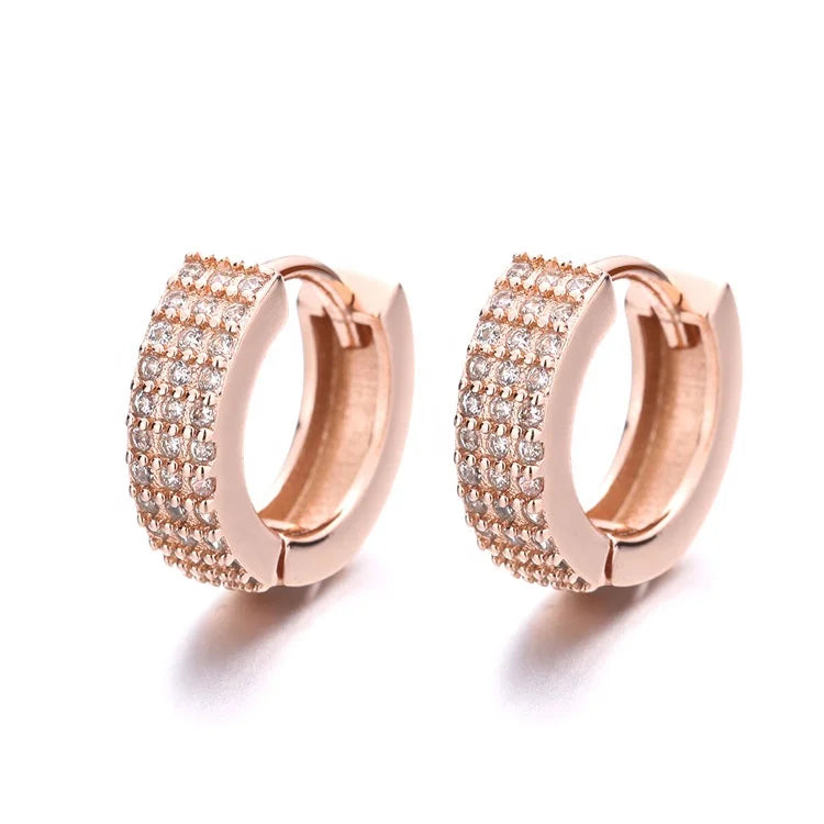 Sterling Silver 925 Cuff Earrings CZ Pave in Rose Gold Plated Simple Design Ear Cuff for Girls