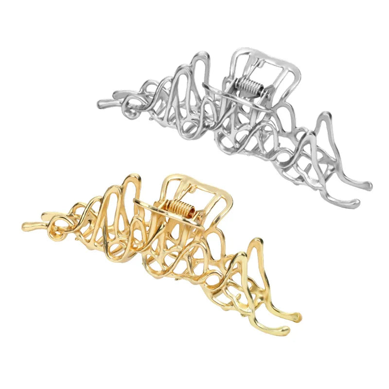 11cm Large Alloy Hair Catch Barrettes Filigree Metallic Liquid Hair Claws Clips for Women Holding Ponytails Gift Wholesale