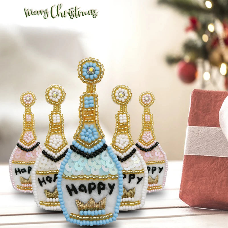 Bohemian Fashion Shiny Miyuki Woven Stud Party Champagne Bottle Seed Bead Earrings