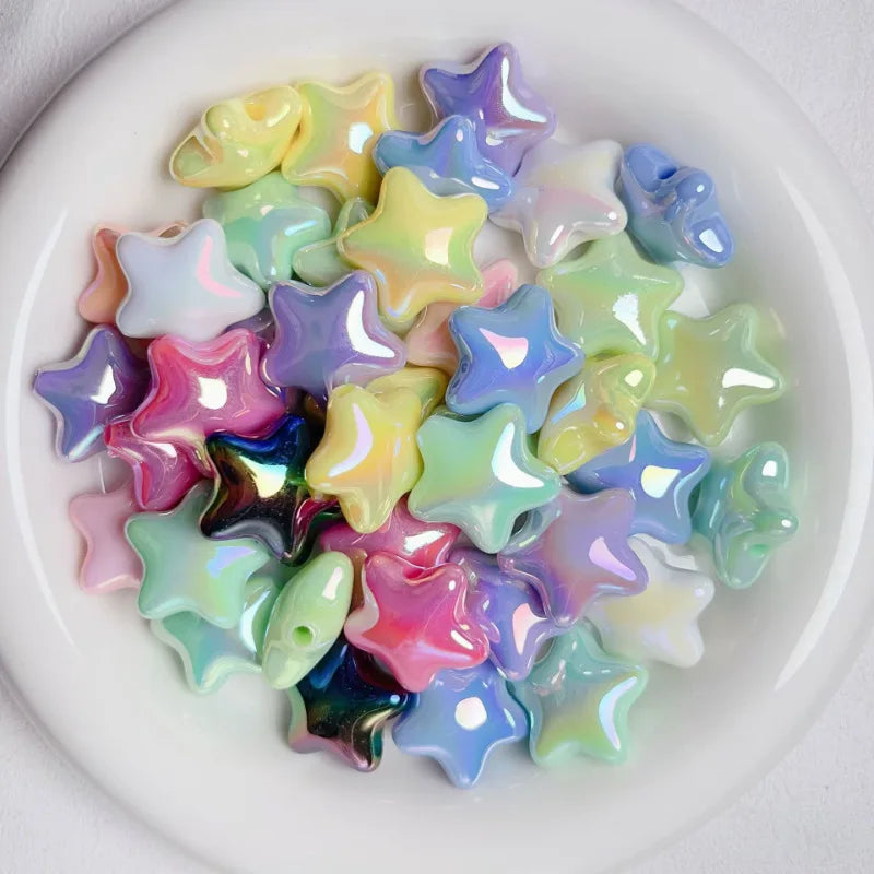 Fashion Uv Color Plating 20mm Stars Shape Plastic Beads  Wholesale Fancy Spacer Acrylic Uv Beads for Jewelry Making
