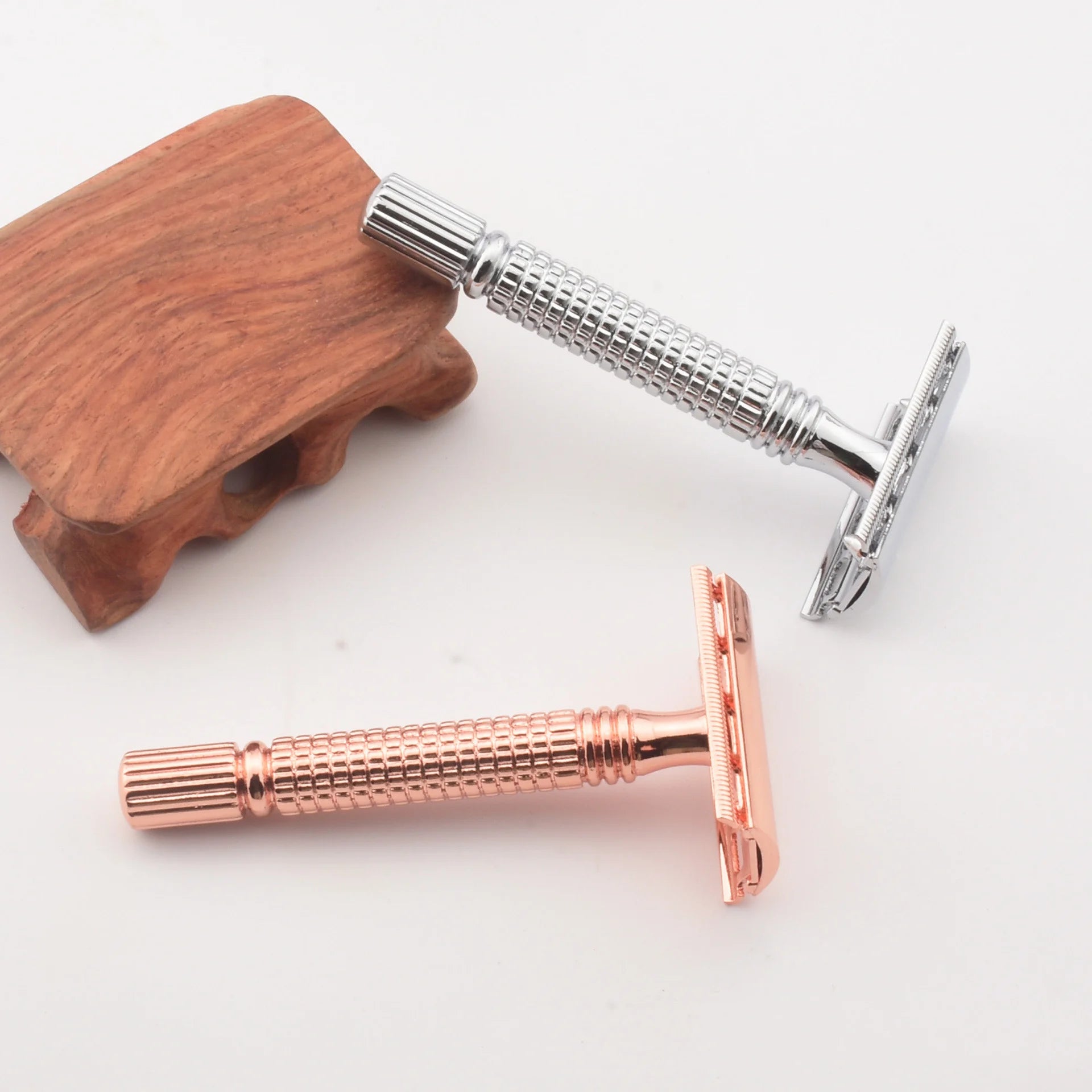 Rose Gold Metal Handle One Blade Double Edge Classic Safety Razor Travel Manual Shave Blade Razor Lady