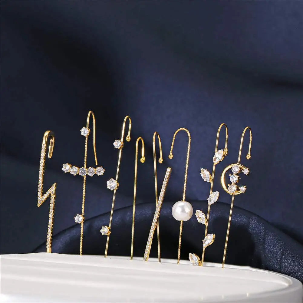 Ear Cuffs Crawler Hook Earrings Simple Pearl Crystal Gold Hypoallergenic Piercing Ear Wrap Climbers Earrings