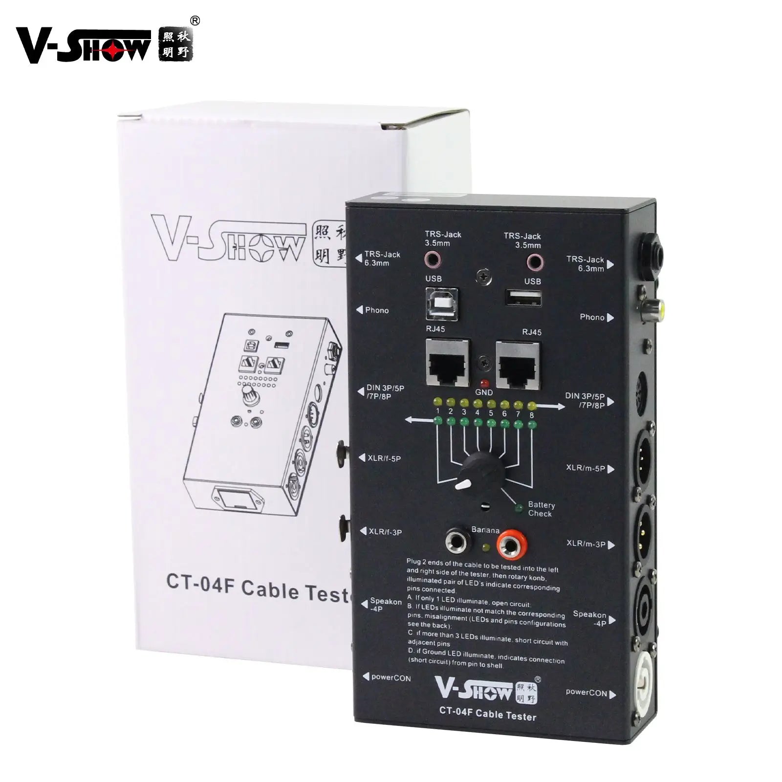 VSHOW CT04 Accuracy Pro USB(A-B) Rj45 Network Cable Tester With Multi Function Test Cables