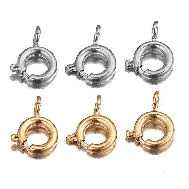 Wholesale 5 ~18 mm 316L Stainless Steel Spring Buckle with Gold Snap Hook Jewelry Findings & Components for Handmade Jewelry