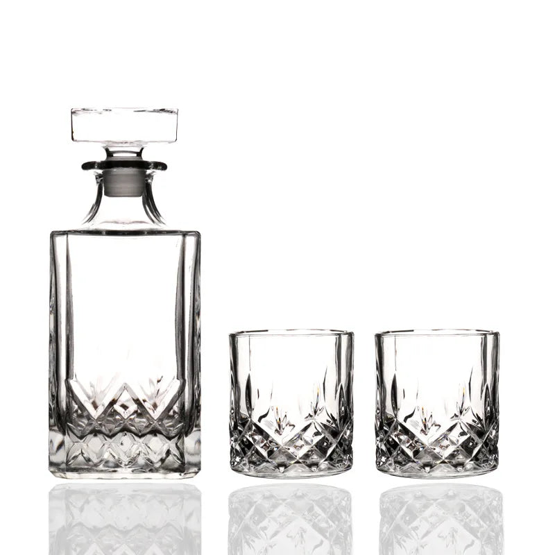 Factory Sell Custom Square Bulk Single Crystal Whisky Decanter Glass Bottle Manual Polish Glass Decanter