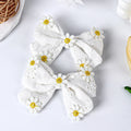 CN 2Pcs Fabric Boutique Hair Bow Handmade Embroidered Flowers Bow Clip Daisy Floral Hair Clip Girls