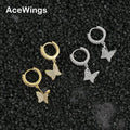 E017 Bling Bling CZ butterfly Earrings Brass Setting Zircon Drop Earrings Hip Hop Bling Blilng Iced Out