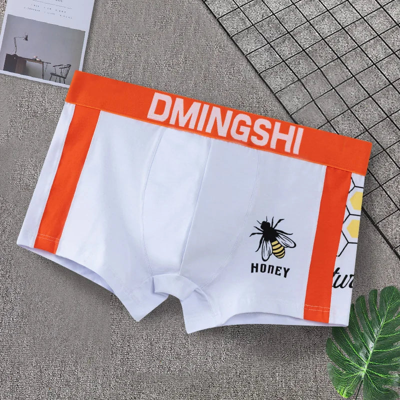 Wholesale Men's Cotton Bee Pattern Boxer Breathable Mid-Rise Underwear Comfortable Middle Waist Fit