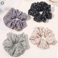 QIYUE Wholesale Girls Fabric Floral Large Hair Scrunchies Women Chiffon Designer Hair Accessories Cloth Material