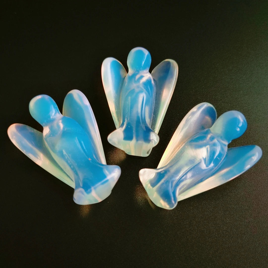 Huiying Amazing 1.5 Inch Carved Natural Opalite Crystal Healing Stone Angel Head Ornament for Decoration Crafts