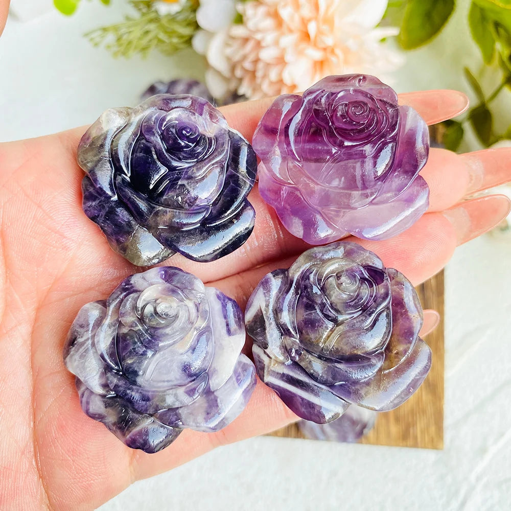 Natural Dream Amethyst Healing Crystal Labradorite Quartz Roses Flower Energy Stone for Decoration