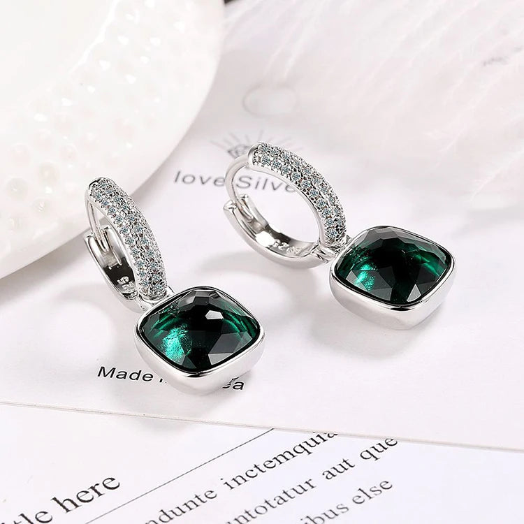Y218 Wholesale Silver Plated Rhinestone Huggie Earrings Hoop Square Shaped Colorful Zircon Women Fashion Jewelry Earrings