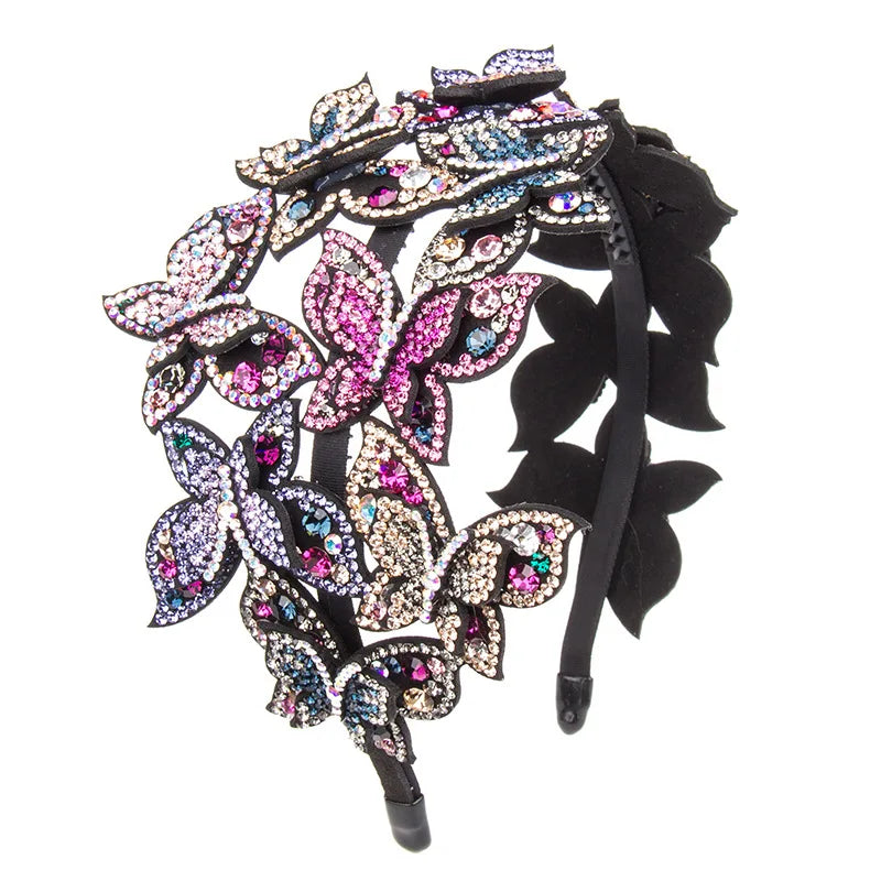 HX-021 Broadside Butterfly Head Wear Luxury Rhinestone Headband for Women Non-slip Border Girl Hairpin Crystal Hair Accessory