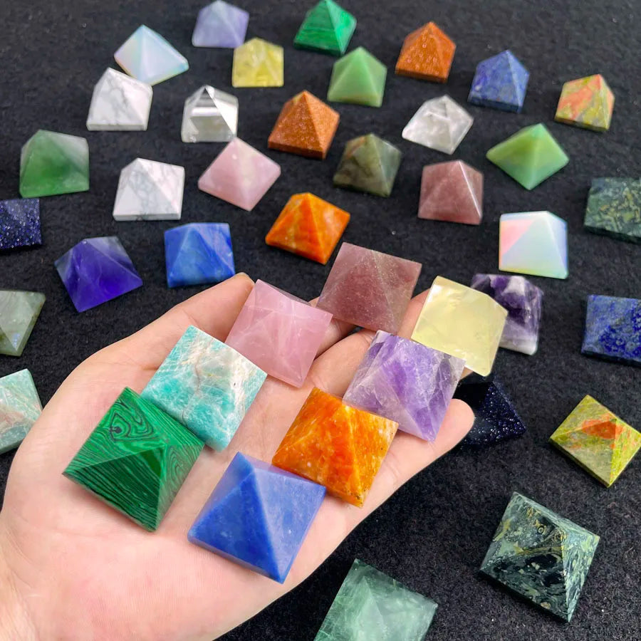 Mixed Natural Crystal Chevron Amethyst Agate Pyramid Energy Generator Crystal Pyramid