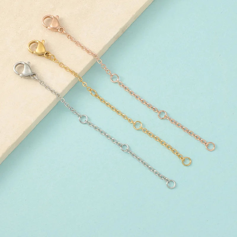 New Multiple Sizes 18K Gold Plated Lobster Clasps Extension Chain Stainless Steel Tail Chain for Jewelry Making Accessories