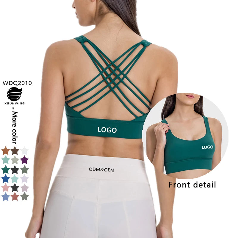 Xsunwing New Cross Back Fitness Yoga Bra Gym Crop Top Sportswear Sexy High Impact Plus Size Underwear Women Sports Bra WDQ2010