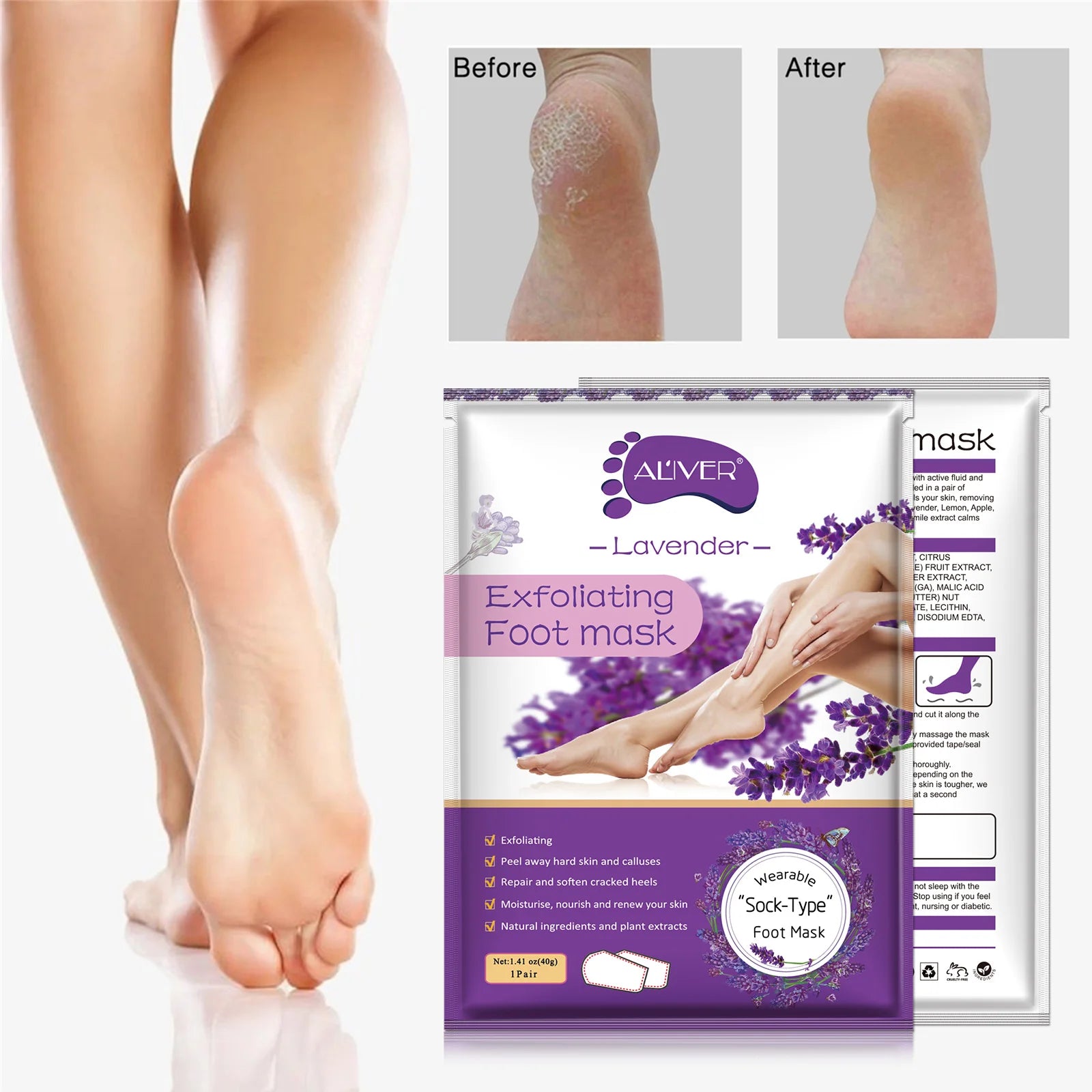 ALIVER Wholesale Coconut Lavender Lemon Milk Ginseng Rose Aloe Vera Moisturizing Organic Glycerin Peeling Exfoliating Foot Mask