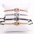 Fashion Design CZ Pave Hand Charm Stainless Steel Beads Braided Macrame Friendship Bracelet Women