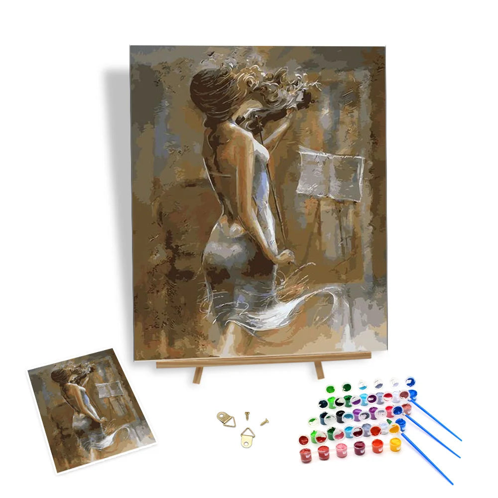Factory Price Wholesale Painting by Numbers Pretty Female Violinist Hand-painted on Canvas Portrait Picture