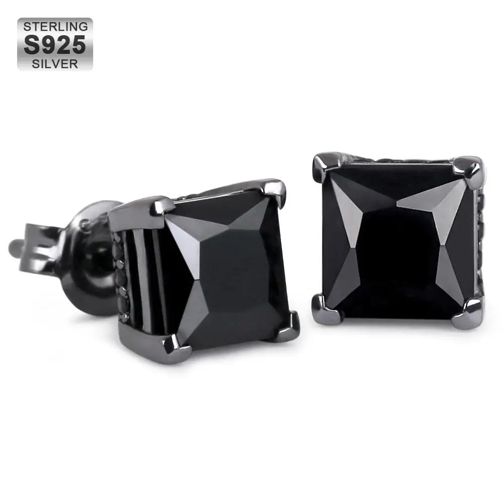 Wholesale Price Black Opal Jewelry Hypoallergenic Cubic Zirconia Stud Women Men 6mm Square Bling 925 Sterling Silver Earrings