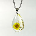 Brazil Star Pressed Flower Pendant Necklace Stainless Steel Real Dried Flower Resin Necklace Jewelry for Girl Women