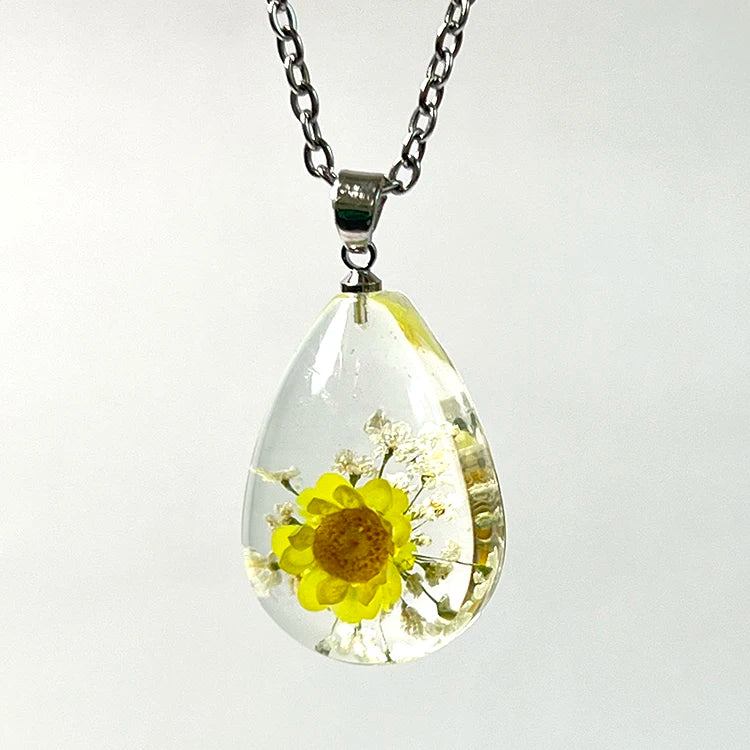 Brazil Star Pressed Flower Pendant Necklace Stainless Steel Real Dried Flower Resin Necklace Jewelry for Girl Women