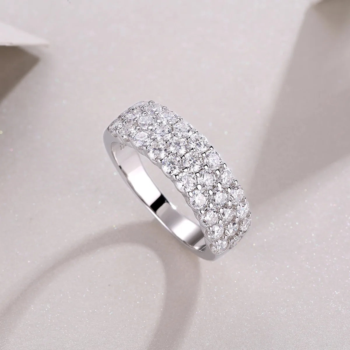 Pass Diamond Tester 3 Rows Round Main Diamonds Wedding Band Zigzag Set VVS Moissanite Solid 925 Silver Bands Open Rings for Men