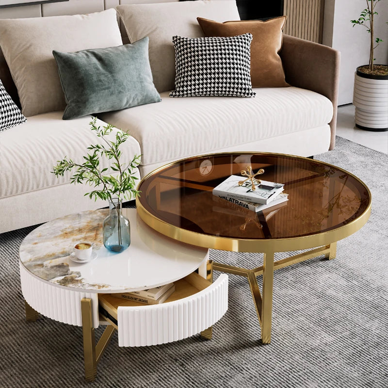 HANYEE Modern Living Room Furniture Coffee Table Tea Table Leisure Center Table With Golden Metal Frame