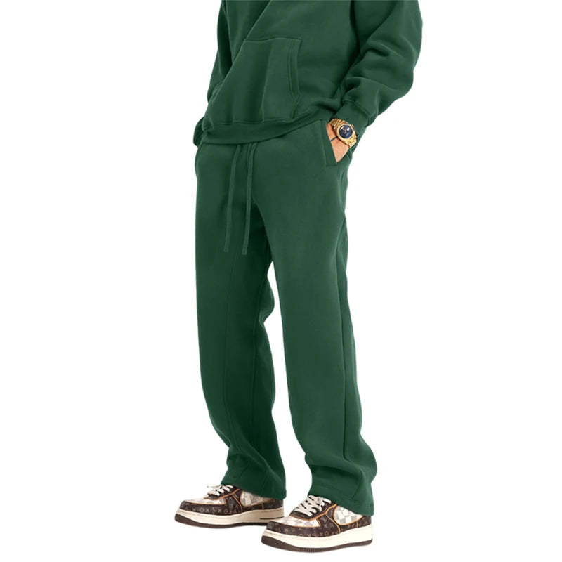 Sports Casual Heavyweight Cotton Thickened Fleece Lined Men Blank Flare Straight Leg Sweatpants