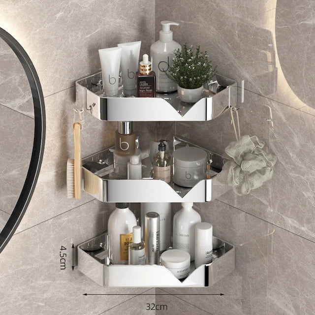 Hot Selling 3 Tiers Adhesive Shower Basket with Hooks Bathroom Wall Mount Triangle Shower Shelf
