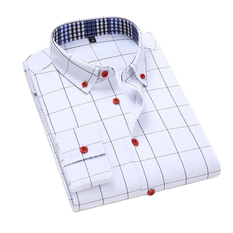 RNSHANGER Spring Classic Men Dress Plaid Shirt Men Casual Shirts Long Sleeved Blouse Fashion Brand Slim Social Shirts