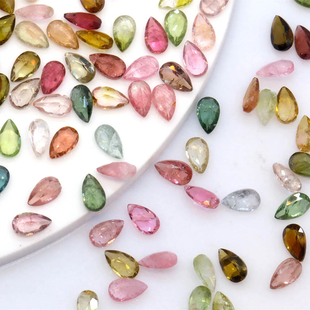 Wholesale Natural Tourmaline Gemstone Pear Cut Mix Color Tourmaline 3*4 mm - 4*6 mm for Jewelry Making