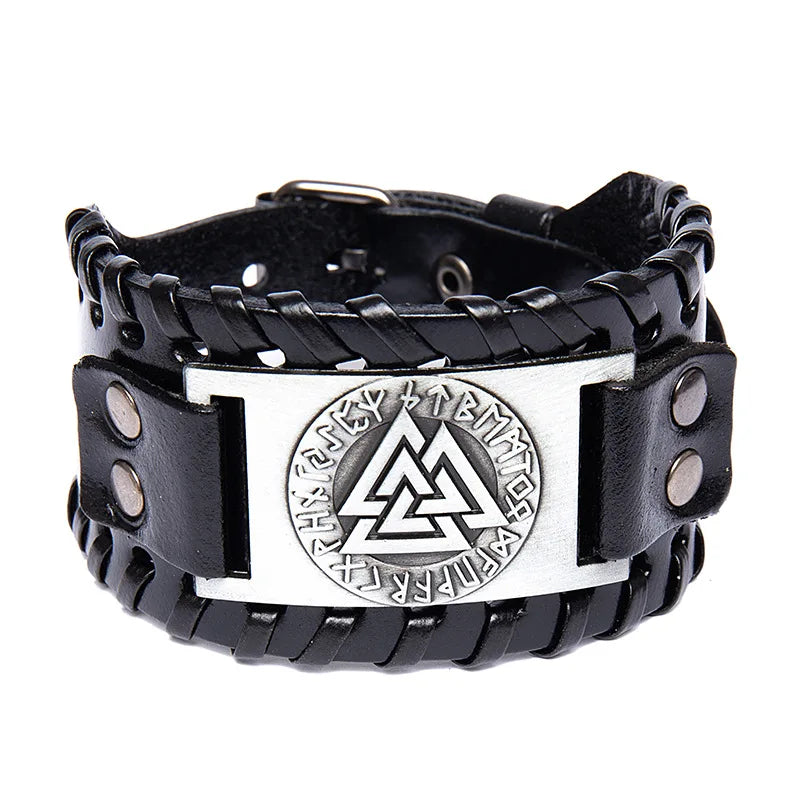 Wholesale Celtic Pagan Jewelry Amulet Nordic Viking Bracelet Norse Valknut with Medieval Futhark Rune