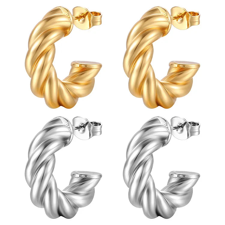 Creative Women Jewelry 18K Gold Plated Fried Dough Twists Earring Exaggerate Stainless Steel CC Shaped Earrings