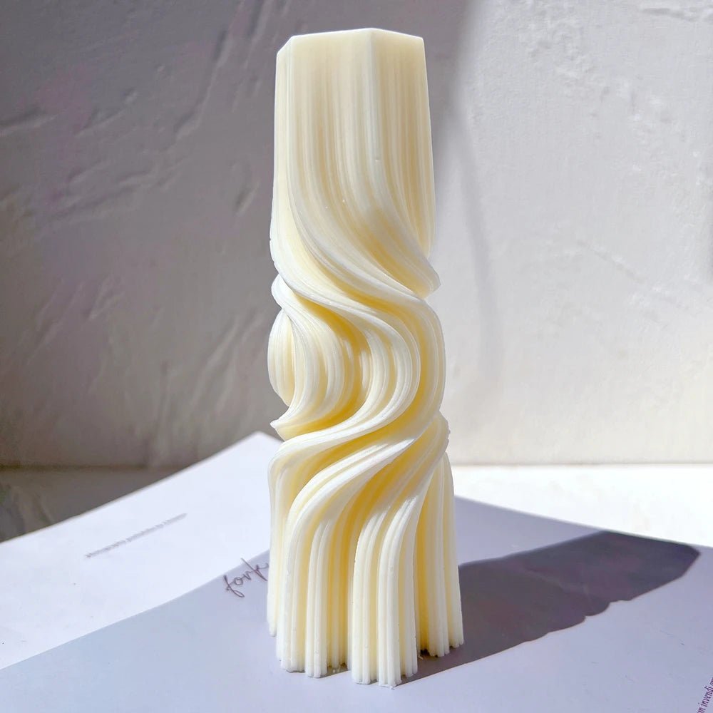 Tall Twirl Taper Spiral Candles Mould Geometric Abstract Decorative Wavy Wax Mold Roman Pillar Swirl Candle Silicone Molds