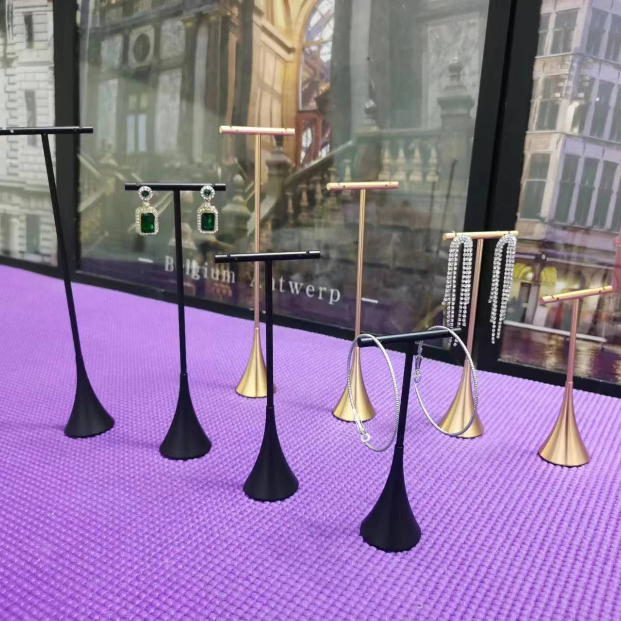 High End Customize 4 Sizes Metal Fine Jewelry Counter Hanging Gold T bar Earring Display Stand