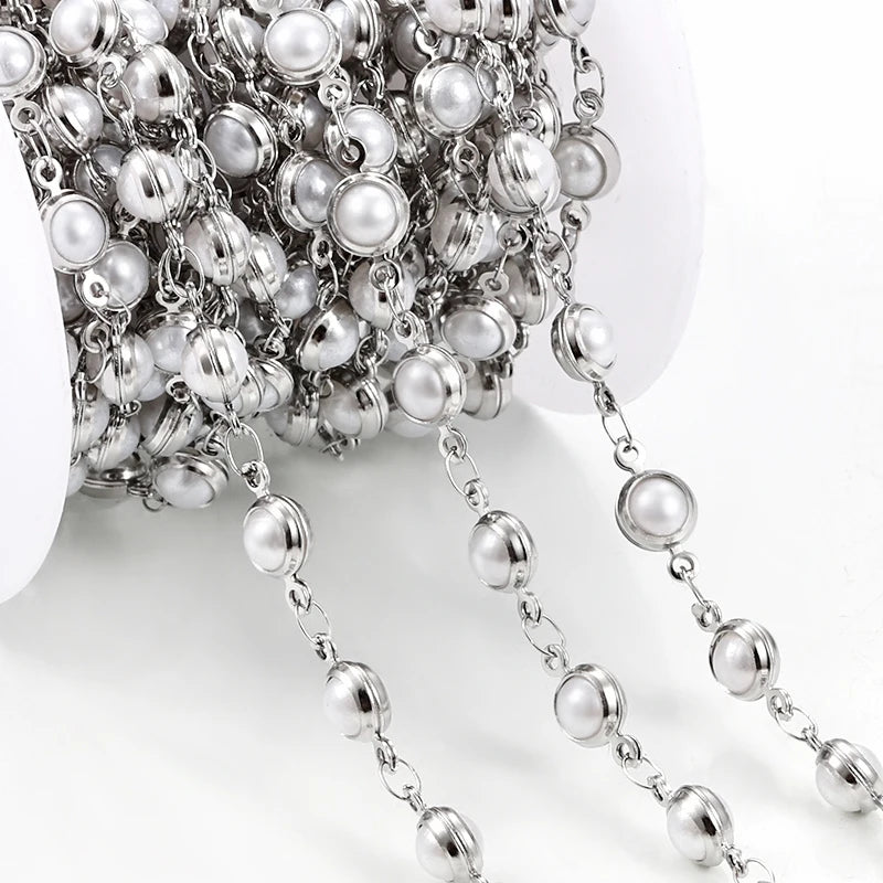 Designer Stainless Steel Pearl Chain Girls Handmade Wedding Jewelry DIY Necklace Component Supply Jewelry Findings Components