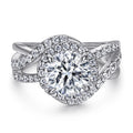 Luxury Halo Ring Round Shaped 8mm White Gold Colour 925 Sterling Silver Engagement Wedding Ring MegaBDM