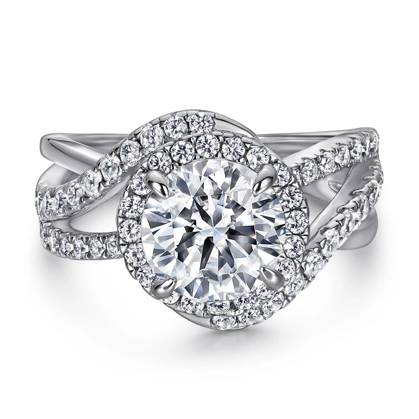 Luxury Halo Ring Round Shaped 8mm White Gold Colour 925 Sterling Silver Engagement Wedding Ring MegaBDM