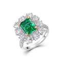 925 Silver Luxury Emerald-Cut Zircon Two-in-One Ring & Necklace Rhodium Plated Flower Design for Women