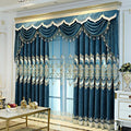 Factory Wholesale European Style Luxury Embroidery Curtains Blue Chenille Embroidered Curtains Valances for the Living Room