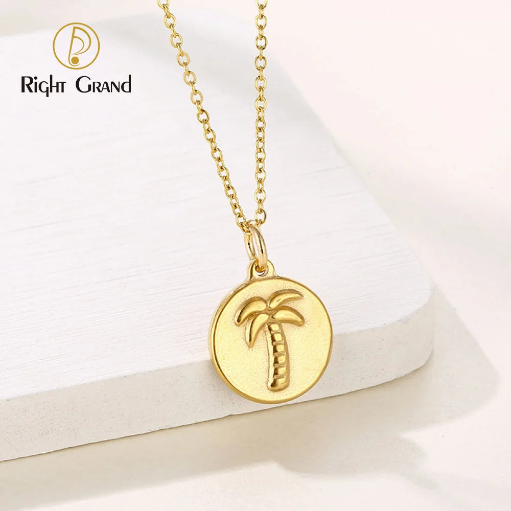 Hip Hop Palm Tree Necklace Stainless Steel Coconut Tree Pendant Cross Chain Necklace