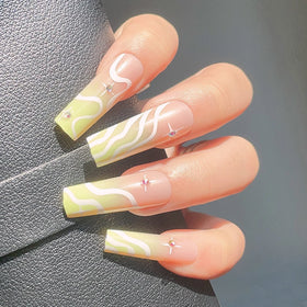24Pcs Factory Wholesale Coffin Design ABS Finger Nails Long Press-on False Nails with Nail Glue