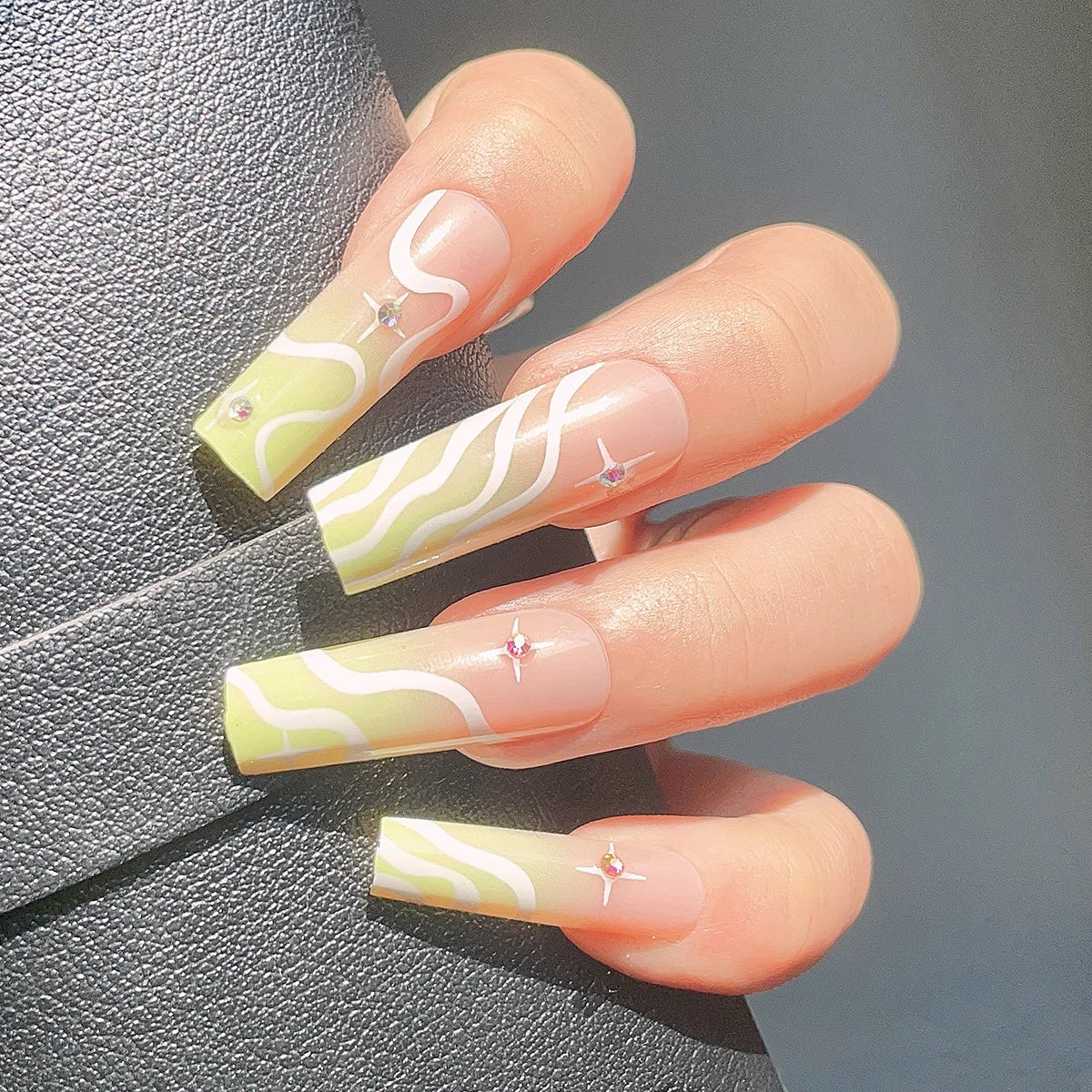 24Pcs Factory Wholesale Coffin Design ABS Finger Nails Long Press-on False Nails with Nail Glue